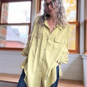 Lime /Charteuse green silk Button-Up Shirt
